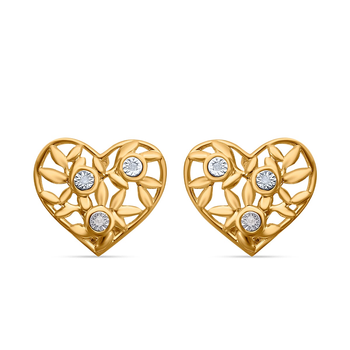 Designer Inspired - Diamond Heart Vine Earrings in YG Vermeil Plated Sterling Silver 7727455 0