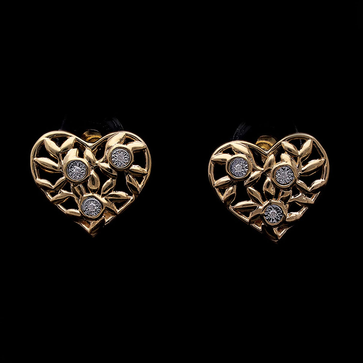 Designer Inspired - Diamond Heart Vine Earrings in YG Vermeil Plated Sterling Silver 7727455 2