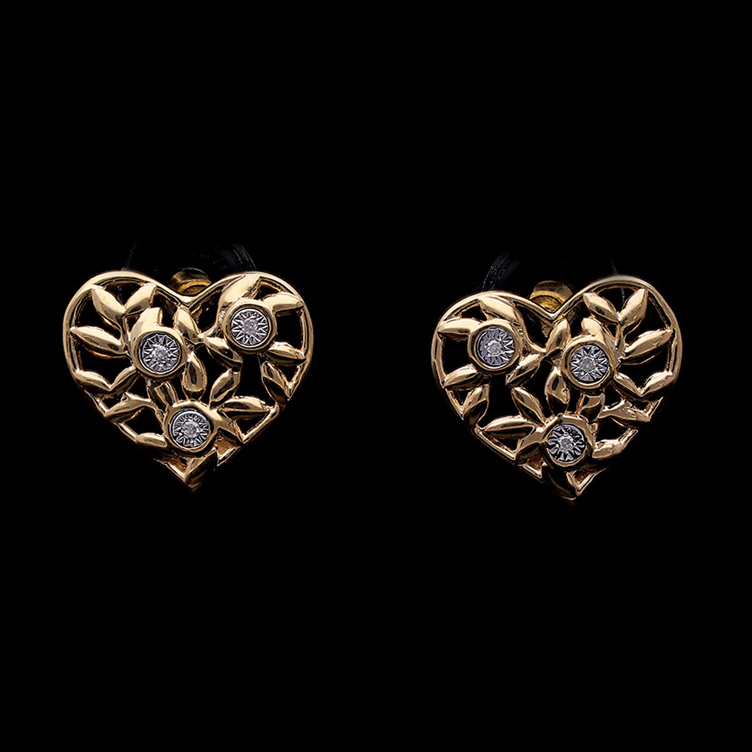 Designer Inspired - Diamond Heart Vine Earrings in YG Vermeil Plated Sterling Silver 7727455 2