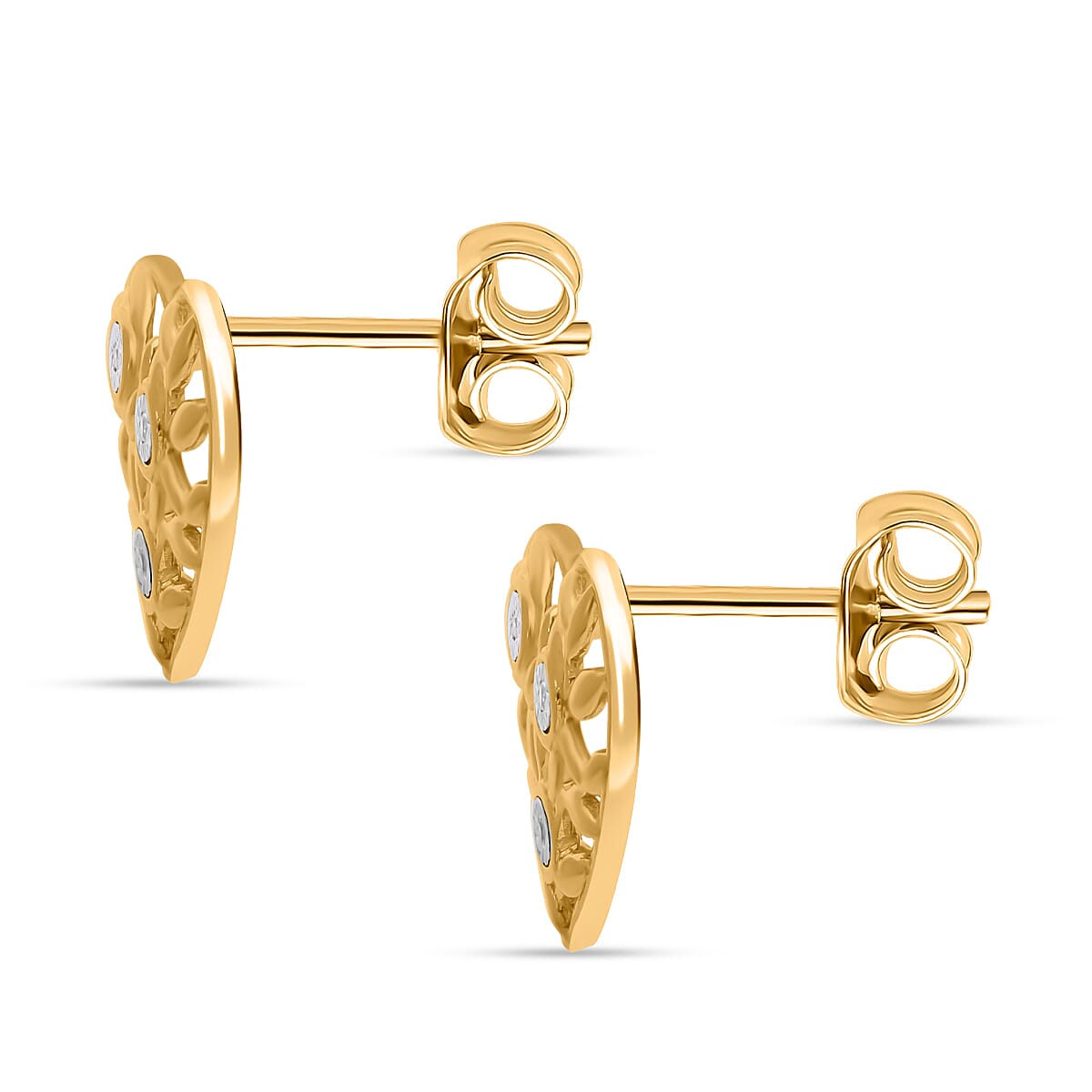 Designer Inspired - Diamond Heart Vine Earrings in YG Vermeil Plated Sterling Silver 7727455 4