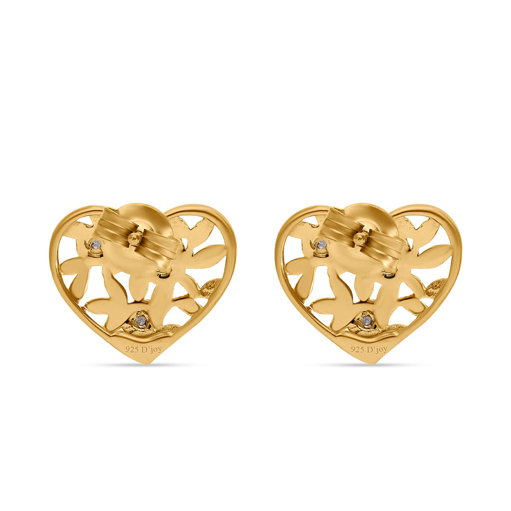 Designer Inspired - Diamond Heart Vine Earrings in YG Vermeil Plated Sterling Silver