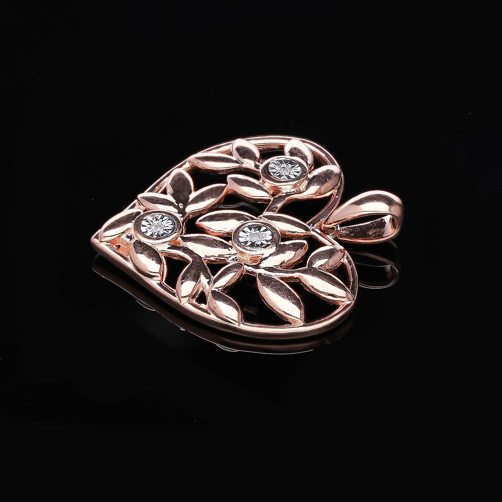 Diamond Heart Pendant in RG Vermeil Plated Sterling Silver