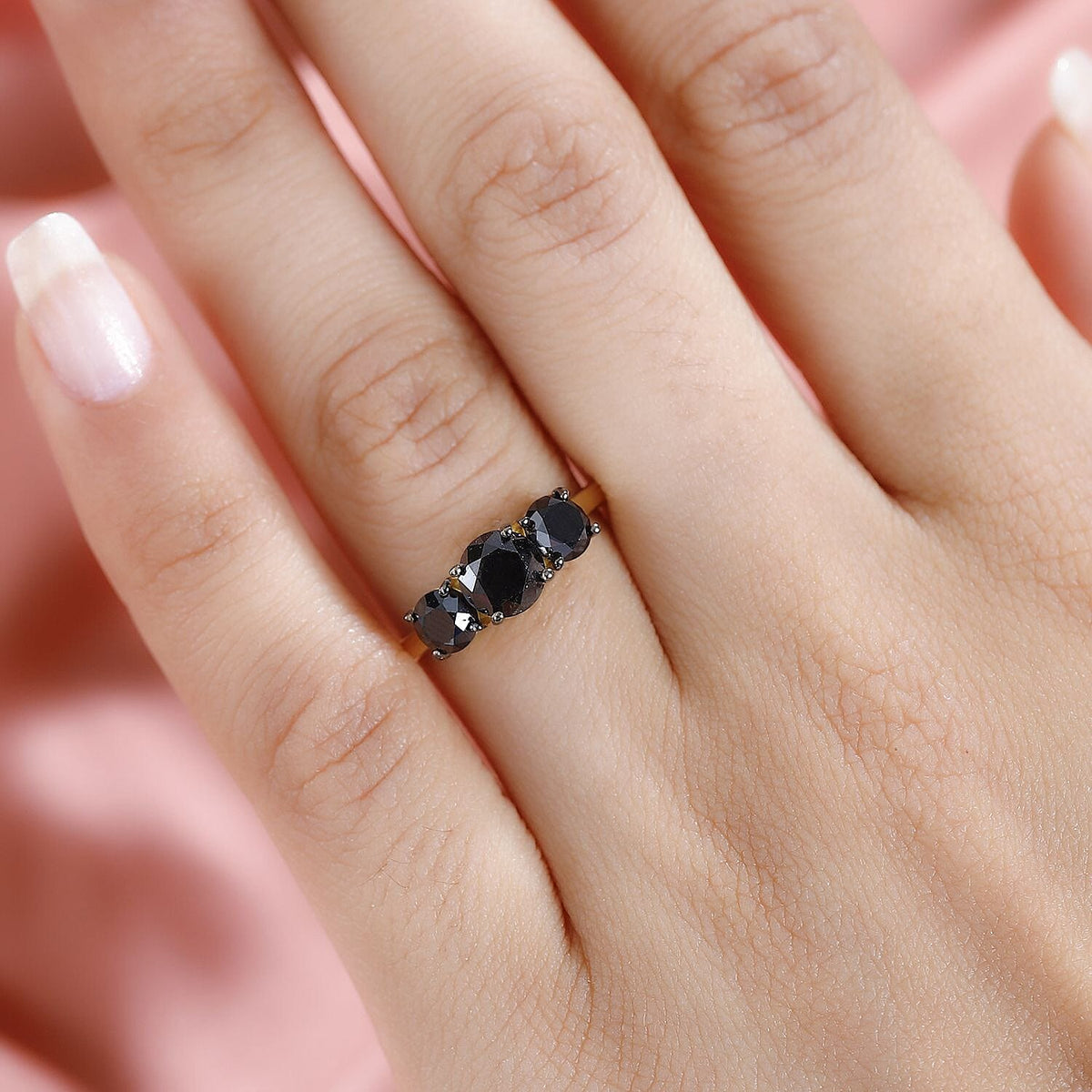Black Diamond Trilogy Ring in 18K Yellow Gold Vermeil Sterling Silver 7728875 2