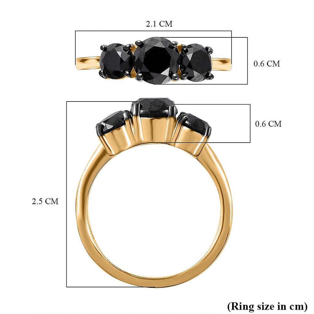 New York Close Out- Black Diamond Ring in 18K YG Vermeil Sterling Silver 2.00 Ct..