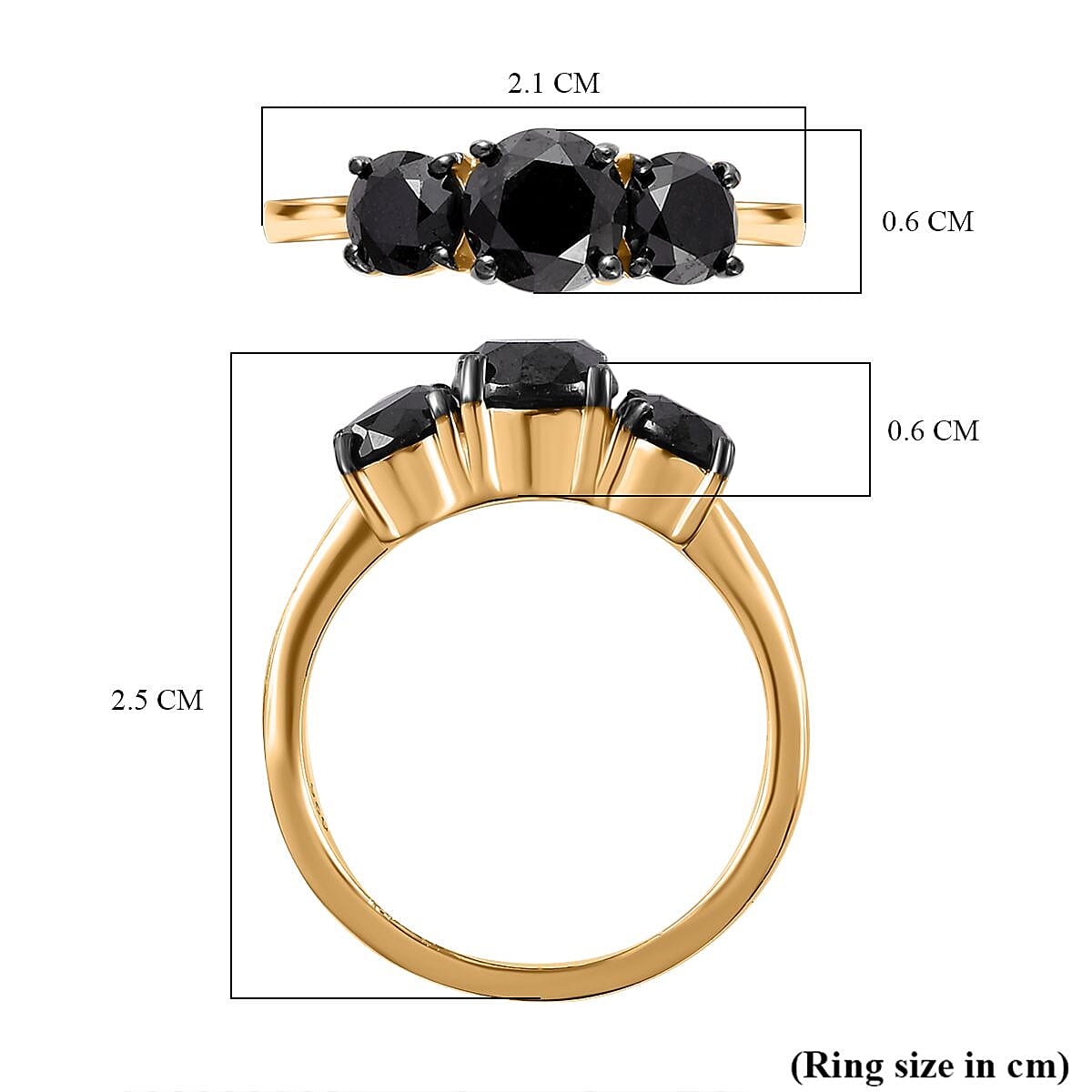 Black Diamond Trilogy Ring in 18K Yellow Gold Vermeil Sterling Silver 7728875 5