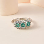 Gemfields Emerald and Natural Zircon Ring in Platinum Overlay Sterling Silver 2.00 Ct.