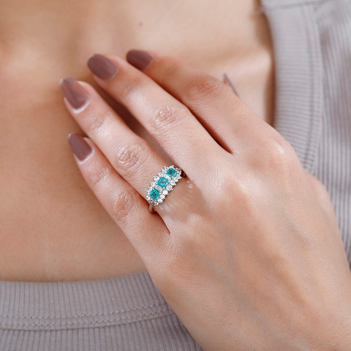 Gemfields Emerald and Natural Zircon Ring in Platinum Overlay Sterling Silver 2.00 Ct. 7730465 2