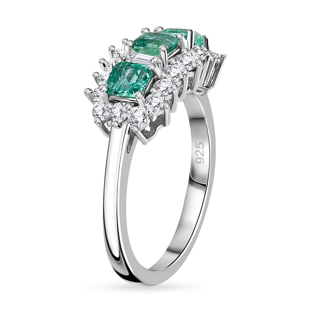 Gemfields Emerald and Natural Zircon Ring in Platinum Overlay Sterling Silver 2.00 Ct. 7730465 3
