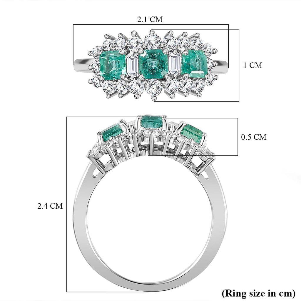 Gemfields Emerald and Natural Zircon Ring in Platinum Overlay Sterling Silver 2.00 Ct.