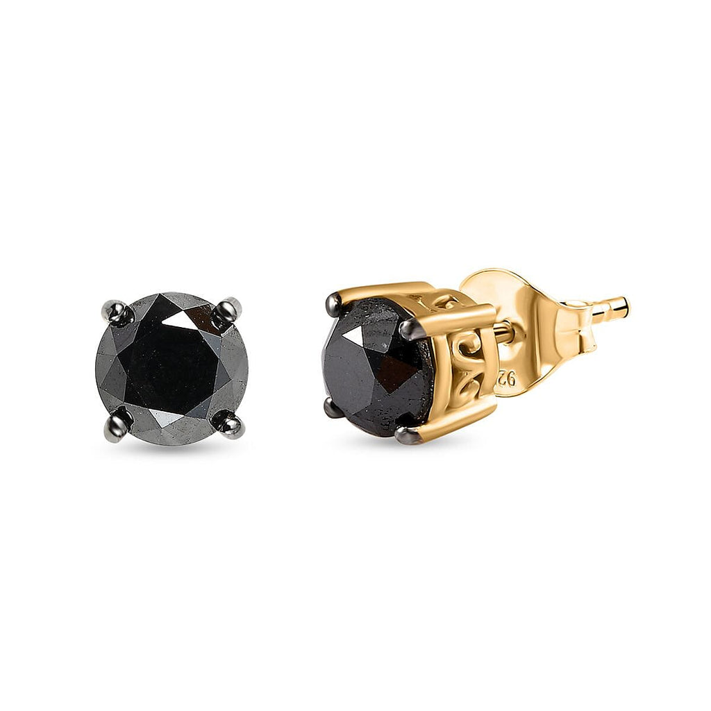 New York Close Out- Black Diamond Solitaire Earing 18K YG Vermeil  Sterling Silver 2.00 Ct