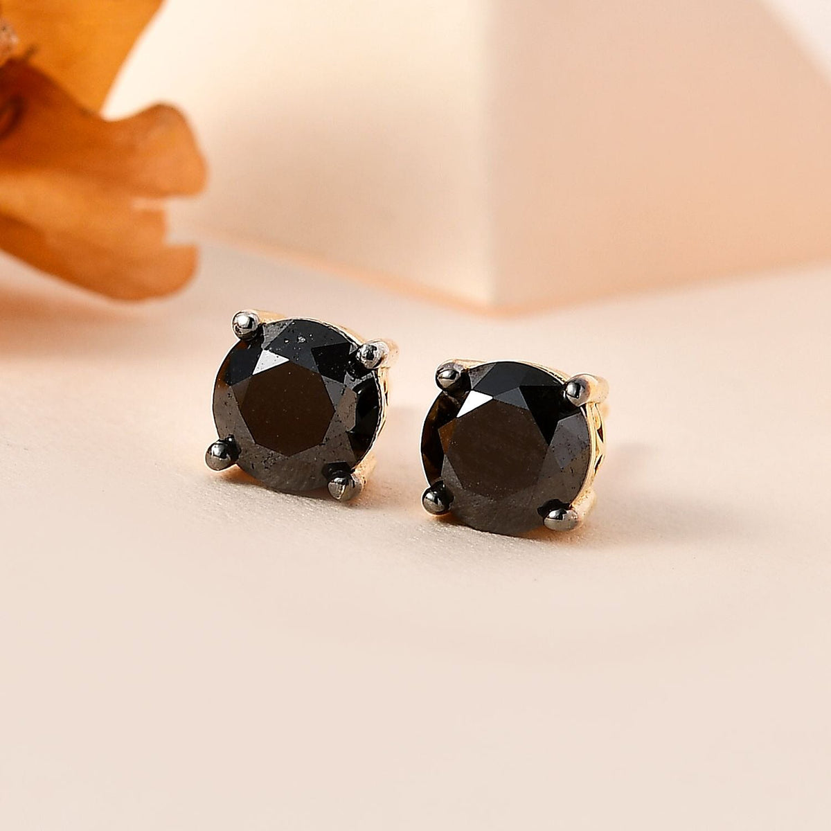 Natural Black Diamond Solitaire Earrings 18K Vermeil Yellow Gold Plated Sterling Silver 7730491 1