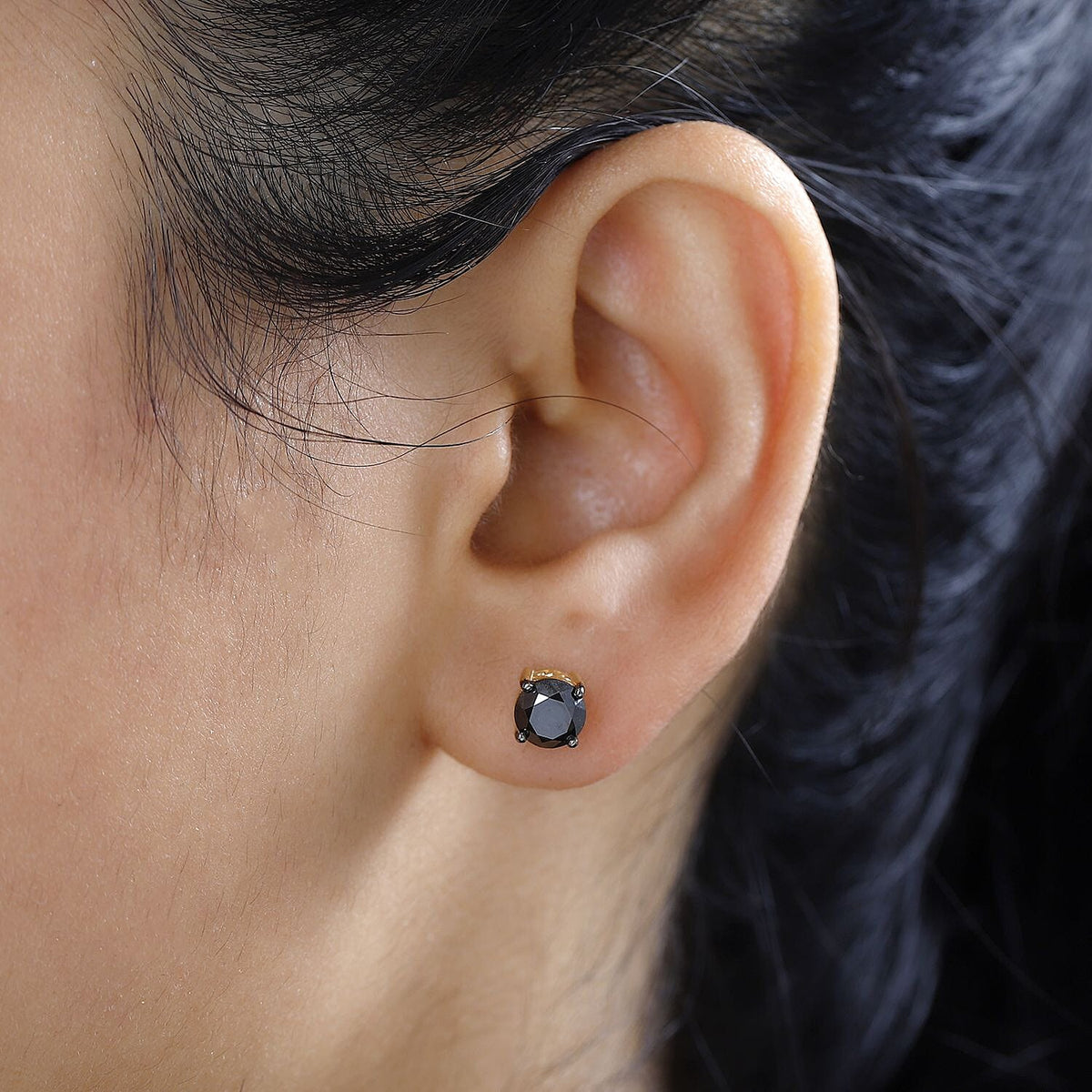 Natural Black Diamond Solitaire Earrings 18K Vermeil Yellow Gold Plated Sterling Silver 7730491 2