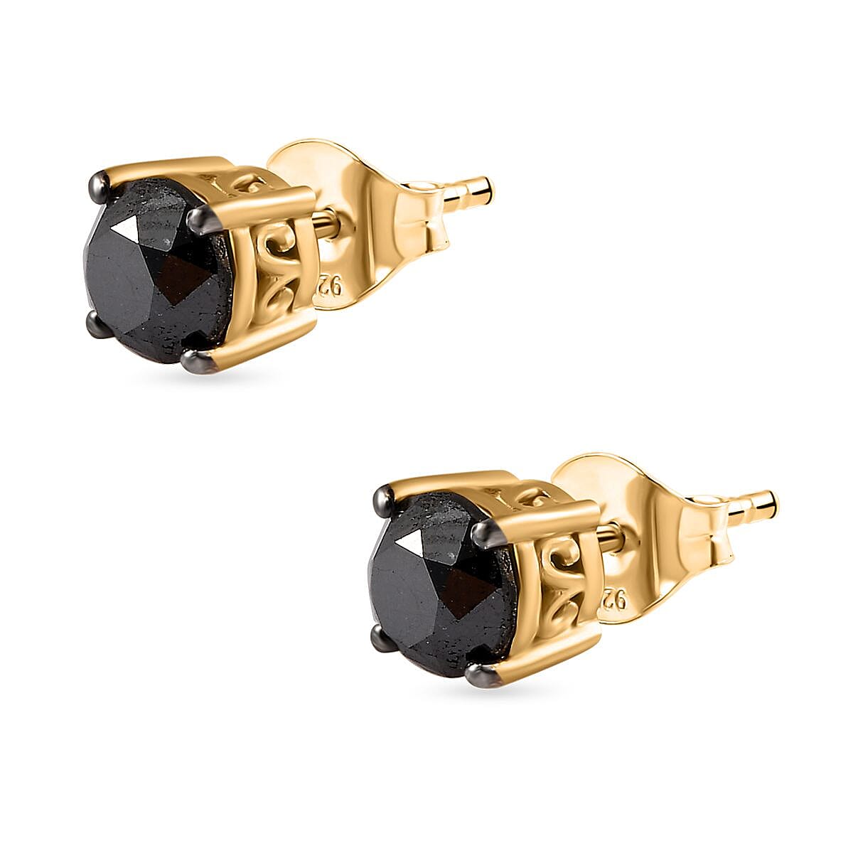 Natural Black Diamond Solitaire Earrings 18K Vermeil Yellow Gold Plated Sterling Silver 7730491 3