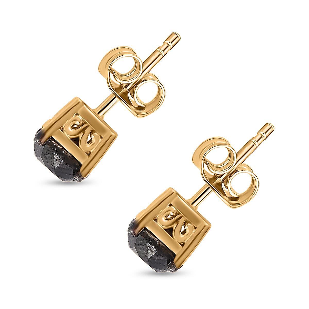 Natural Black Diamond Solitaire Earrings 18K Vermeil Yellow Gold Plated Sterling Silver 7730491 4