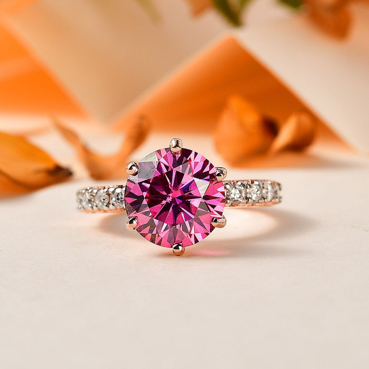 Pink &amp; White Moissanite Ring in 18K Rose Gold Vermeil Plated Sterling Silver 3.73 Ct. 7731797 1