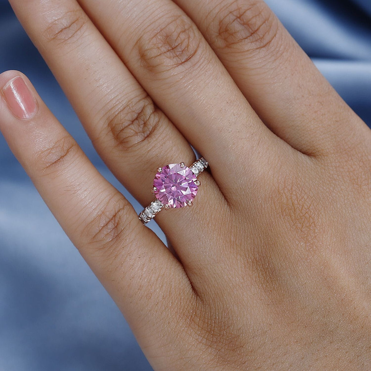 Pink &amp; White Moissanite Ring in 18K Rose Gold Vermeil Plated Sterling Silver 3.73 Ct. 7731797 2