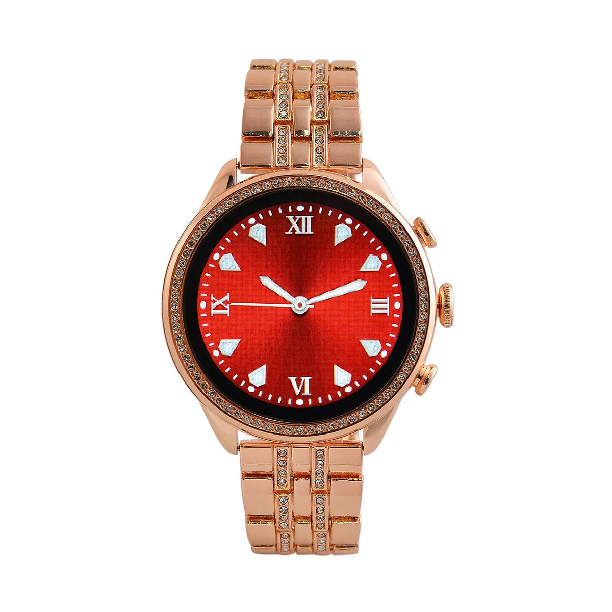 LIQUIDATION DEAL- Rose Gold Dial Crystal Studded Smartwatch with Daily Fit App &amp; 4 Piece Different Spare Straps (Compatible with Android 5, Apple iOS 9 or Above) 7733191 0