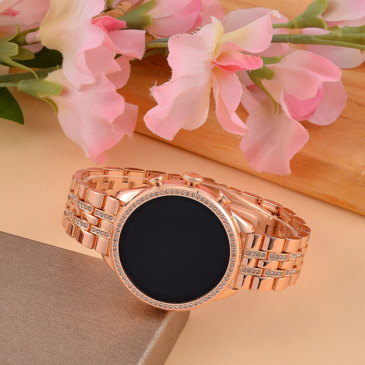 LIQUIDATION DEAL- Rose Gold Dial Crystal Studded Smartwatch with Daily Fit App &amp; 4 Piece Different Spare Straps (Compatible with Android 5, Apple iOS 9 or Above) 7733191 3