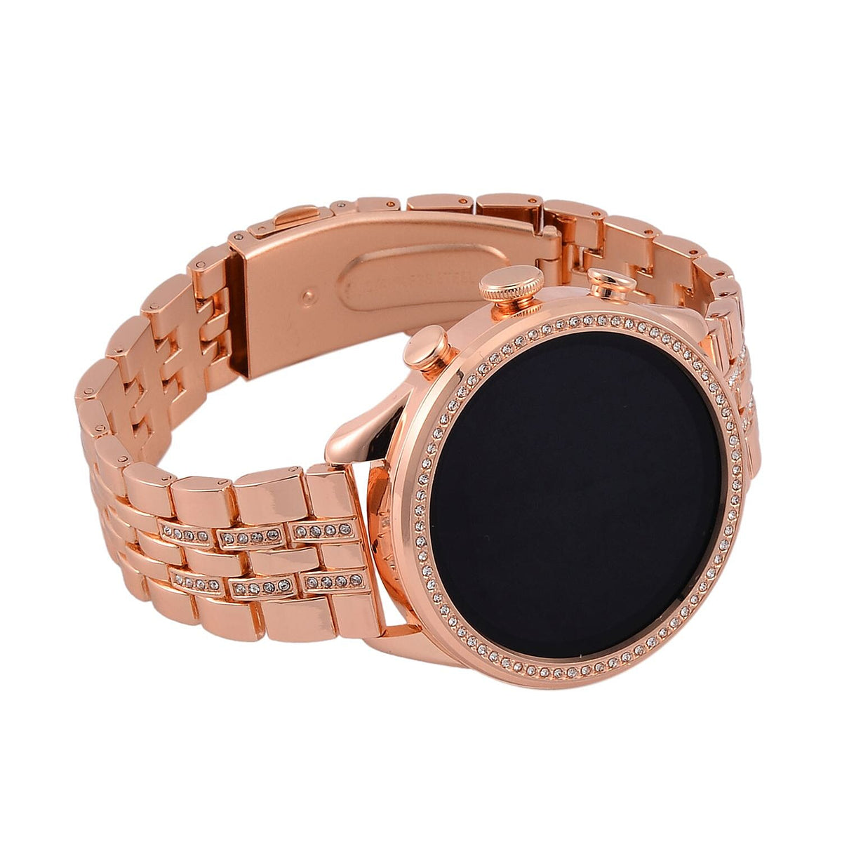 LIQUIDATION DEAL- Rose Gold Dial Crystal Studded Smartwatch with Daily Fit App &amp; 4 Piece Different Spare Straps (Compatible with Android 5, Apple iOS 9 or Above) 7733191 7