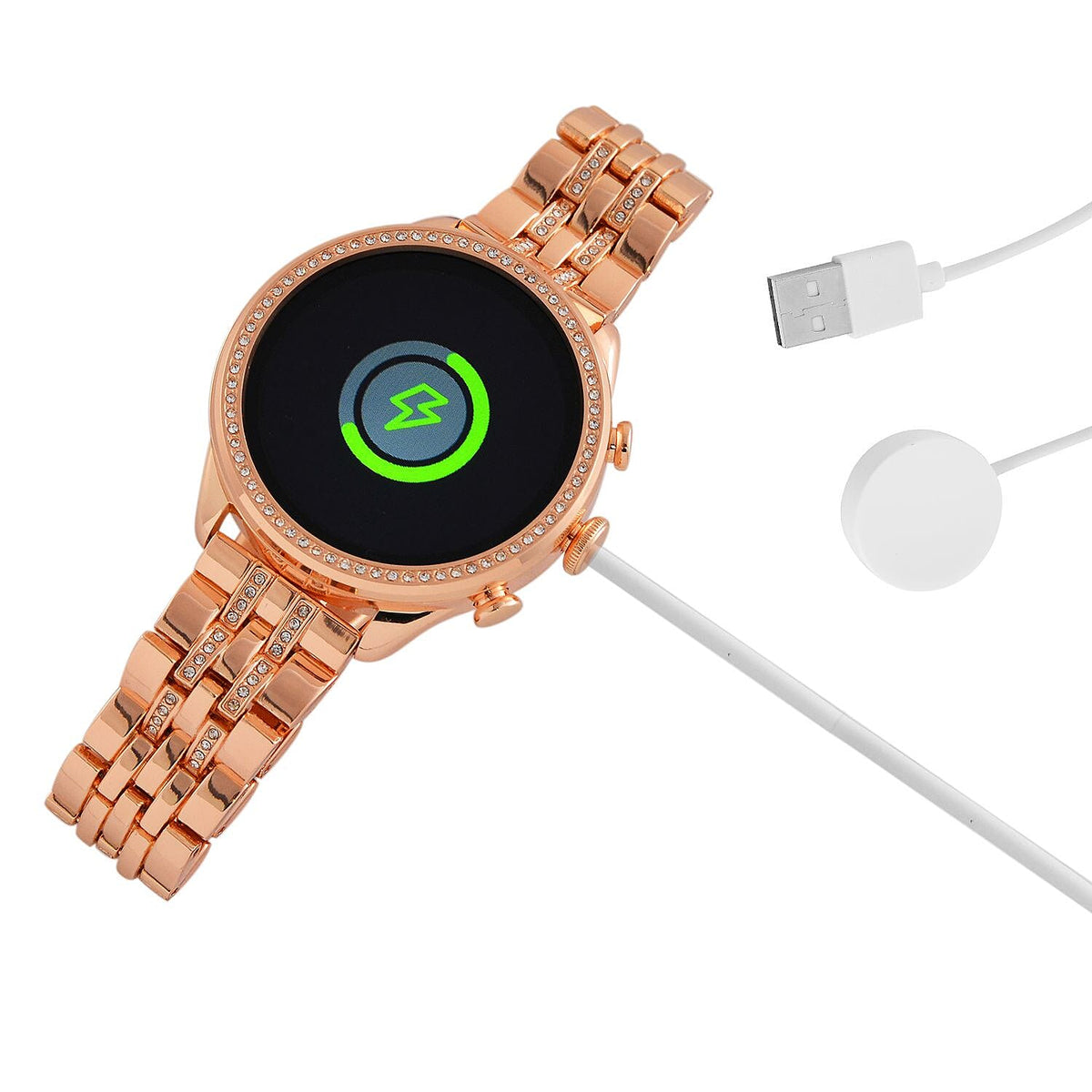 LIQUIDATION DEAL- Rose Gold Dial Crystal Studded Smartwatch with Daily Fit App &amp; 4 Piece Different Spare Straps (Compatible with Android 5, Apple iOS 9 or Above) 7733191 9