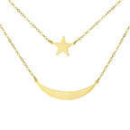 Bond Street Closeout -9K Yellow Gold Moon & Star 2 Layer Necklace (Size - 19)