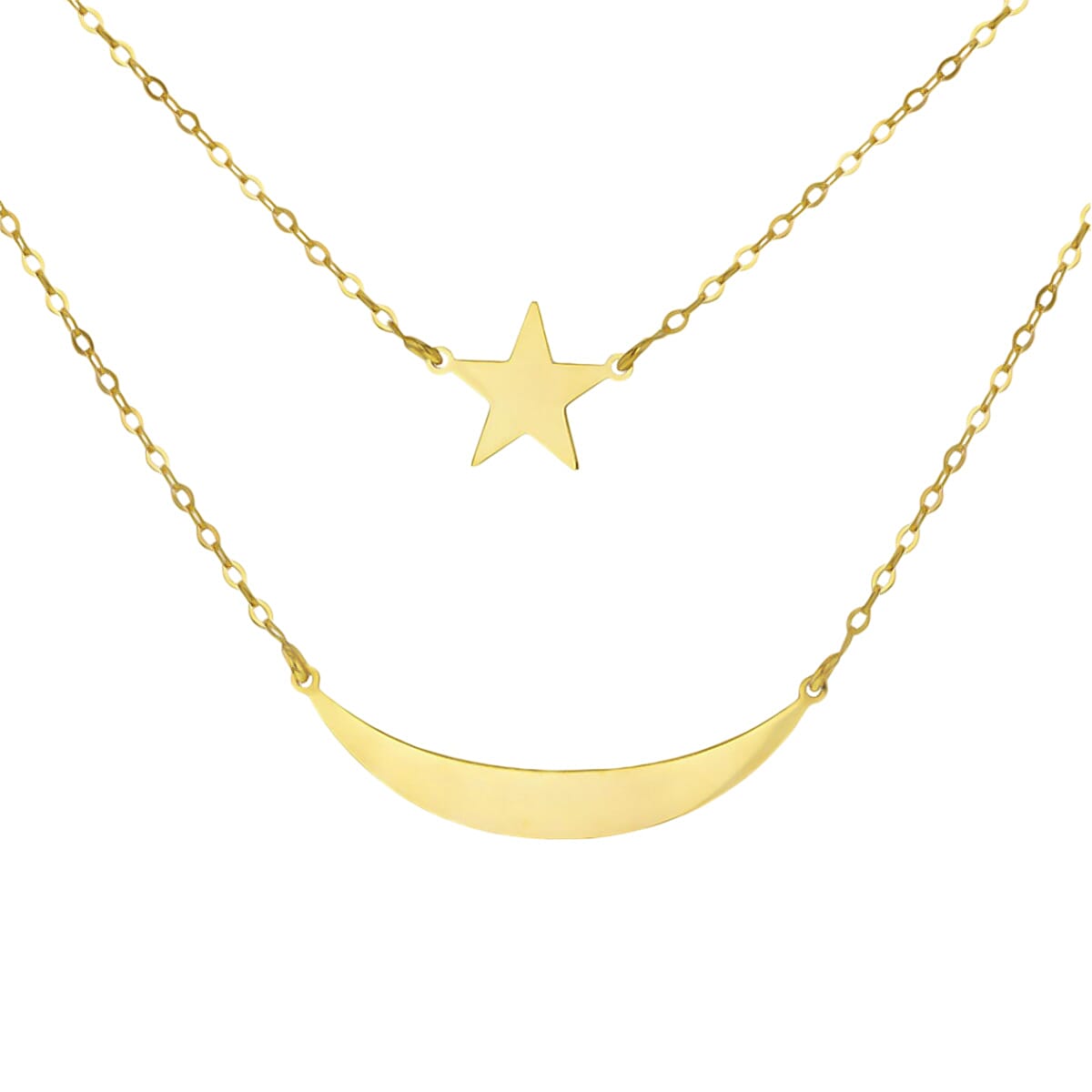 Bond Street Closeout -9K Yellow Gold Moon &amp; Star 2 Layer Necklace (Size - 19) 7733824 0