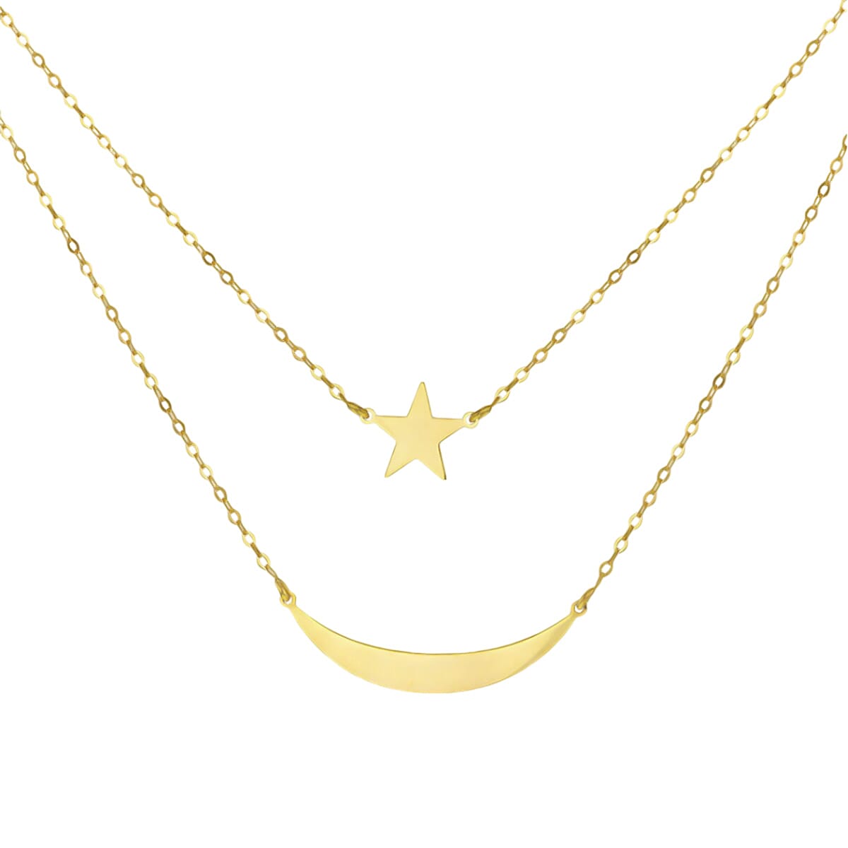 Bond Street Closeout -9K Yellow Gold Moon &amp; Star 2 Layer Necklace (Size - 19) 7733824 1