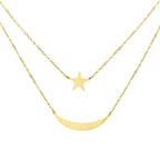 Bond Street Closeout -9K Yellow Gold Moon & Star 2 Layer Necklace (Size - 19)