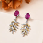 African Ruby & Natural Zircon Dangling Earrings in Sterling Silver 2.70 Ct.