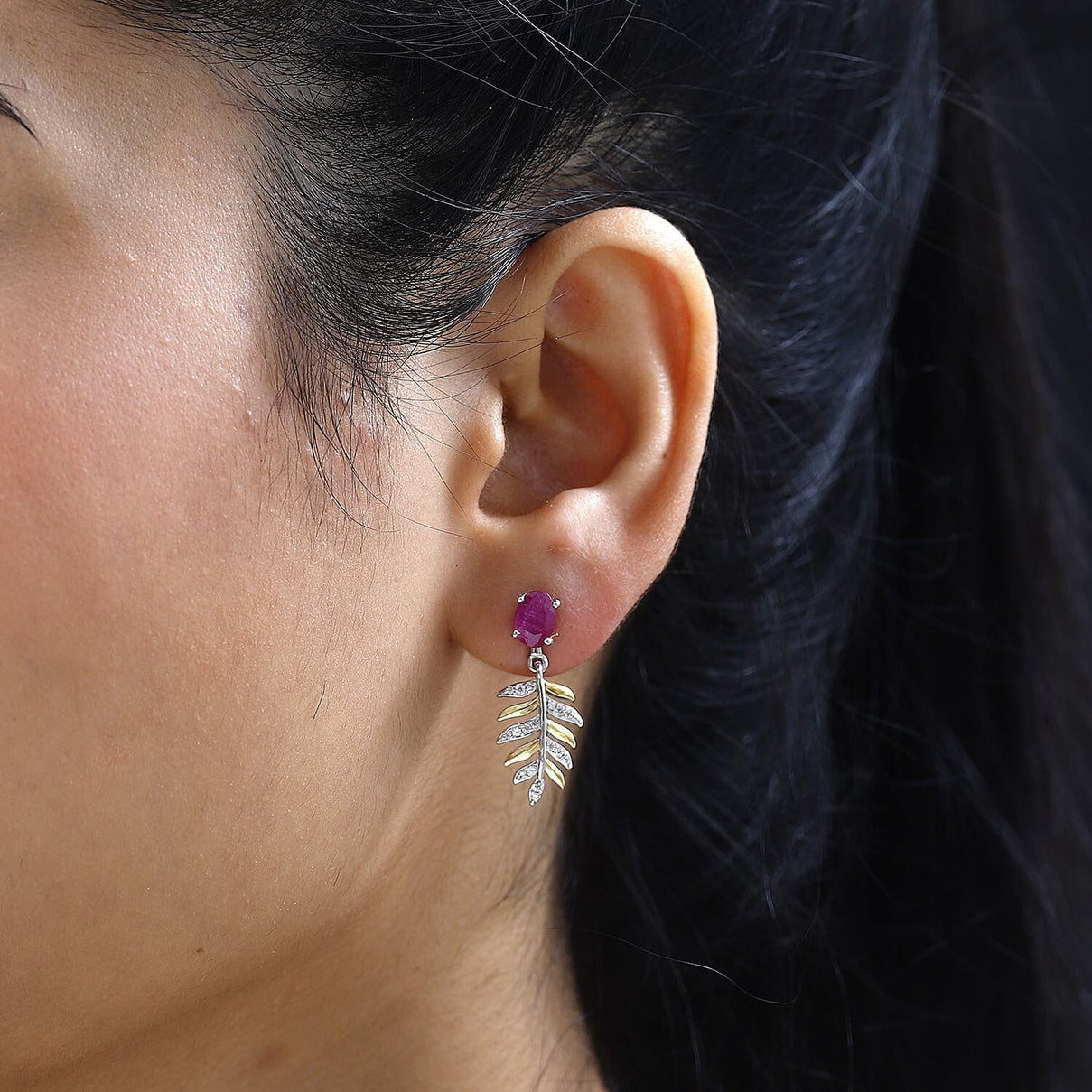 African Ruby &amp; Natural Zircon Dangling Earrings in Sterling Silver 2.70 Ct. 7739945 3