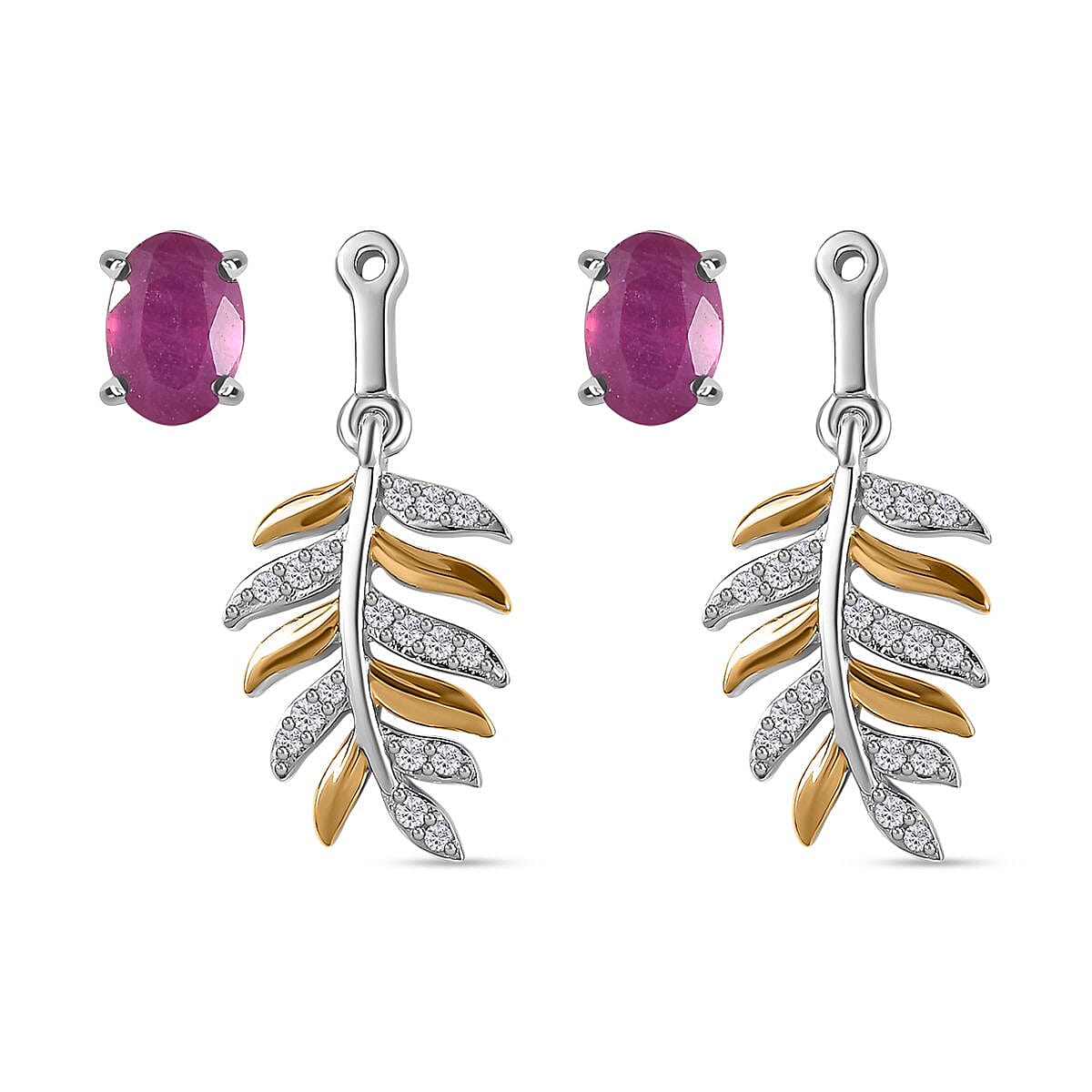 African Ruby &amp; Natural Zircon Dangling Earrings in Sterling Silver 2.70 Ct. 7739945 4