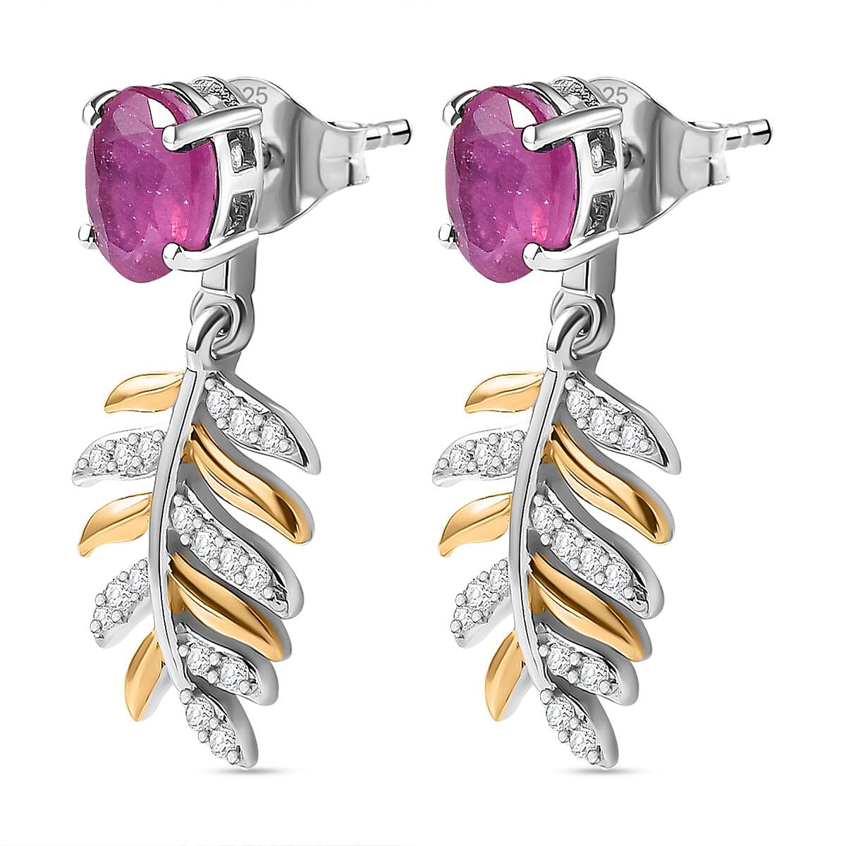 African Ruby &amp; Natural Zircon Dangling Earrings in Sterling Silver 2.70 Ct. 7739945 5