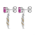 African Ruby & Natural Zircon Dangling Earrings in Sterling Silver 2.70 Ct.