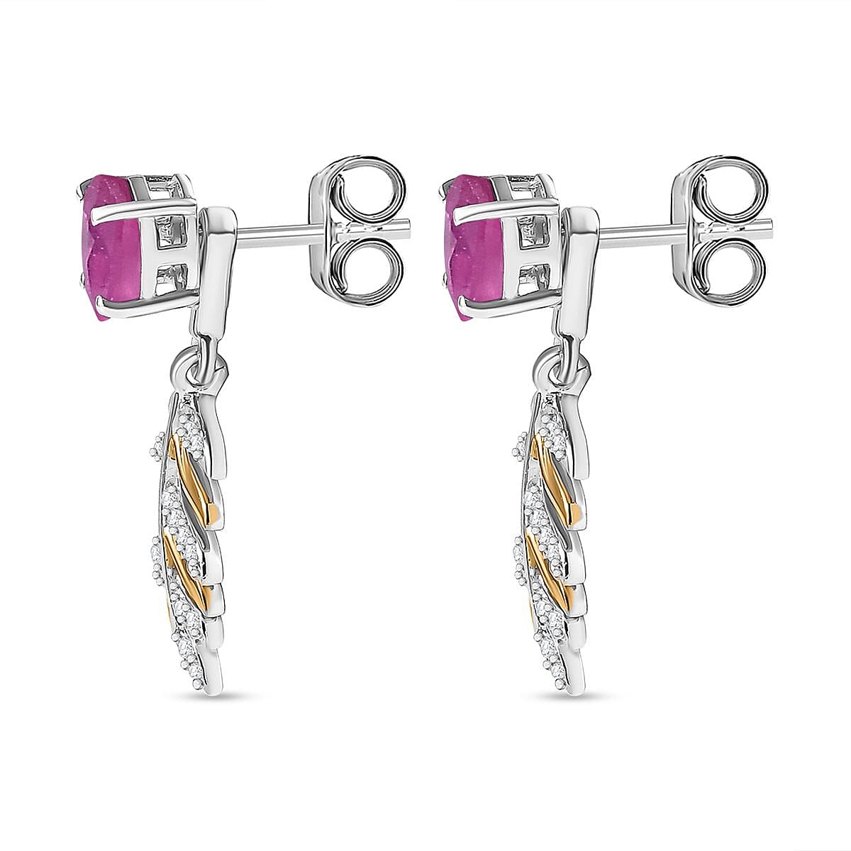 African Ruby &amp; Natural Zircon Dangling Earrings in Sterling Silver 2.70 Ct. 7739945 6