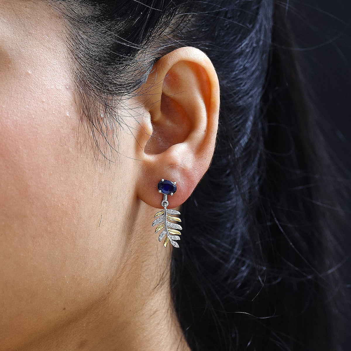 Masoala Sapphire &amp; Natural Zircon Dangle Earrings in Platinum &amp; 18K Vermeil YG Plated Sterling Silver 2.75 Ct. 7739956 3