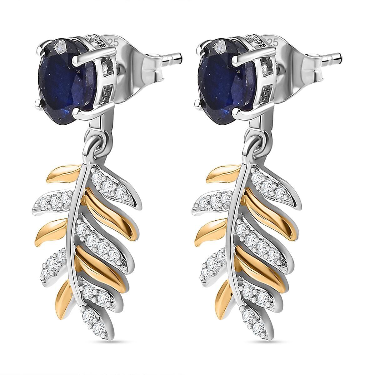 Masoala Sapphire &amp; Natural Zircon Dangle Earrings in Platinum &amp; 18K Vermeil YG Plated Sterling Silver 2.75 Ct. 7739956 5