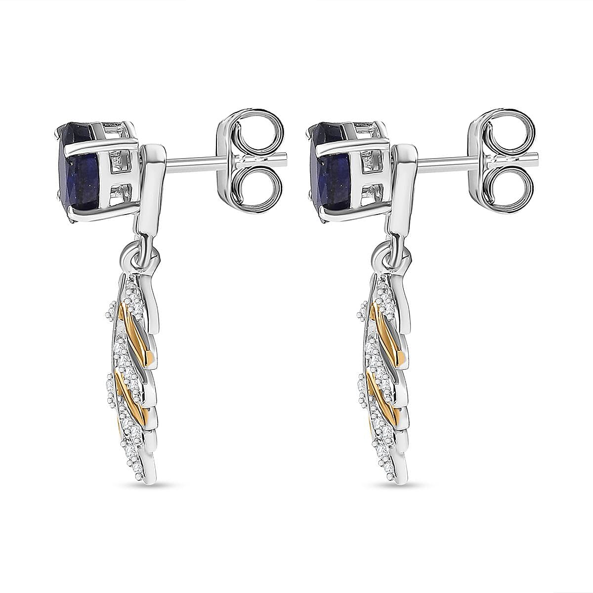 Masoala Sapphire &amp; Natural Zircon Dangle Earrings in Platinum &amp; 18K Vermeil YG Plated Sterling Silver 2.75 Ct. 7739956 6