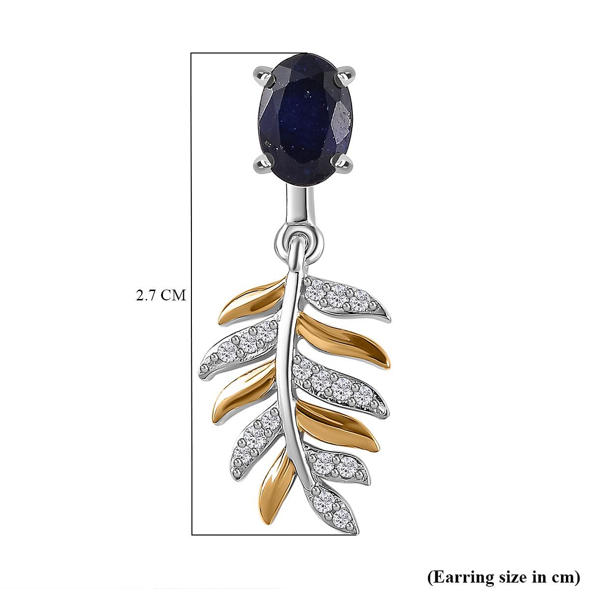 Masoala Sapphire &amp; Natural Zircon Dangle Earrings in Platinum &amp; 18K Vermeil YG Plated Sterling Silver 2.75 Ct. 7739956 7