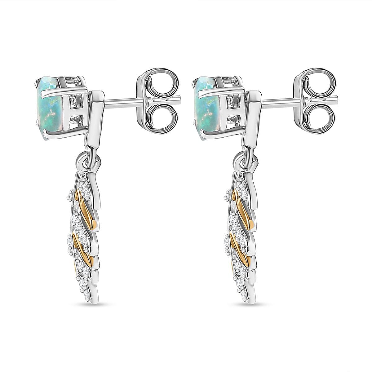 Ethiopian Welo Opal &amp; Natural Zircon Leaf Dangle Earrings in Sterling Silver 2.38 Ct 7739964 5