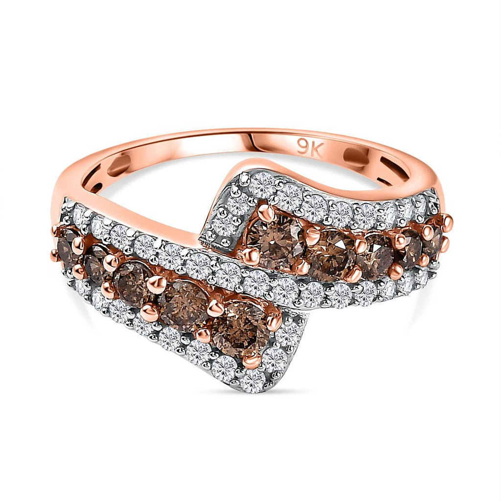 One Time Deal- 9K Rose Gold Certified Natural Champagne White Diamond  Ring 1.00 Ct.