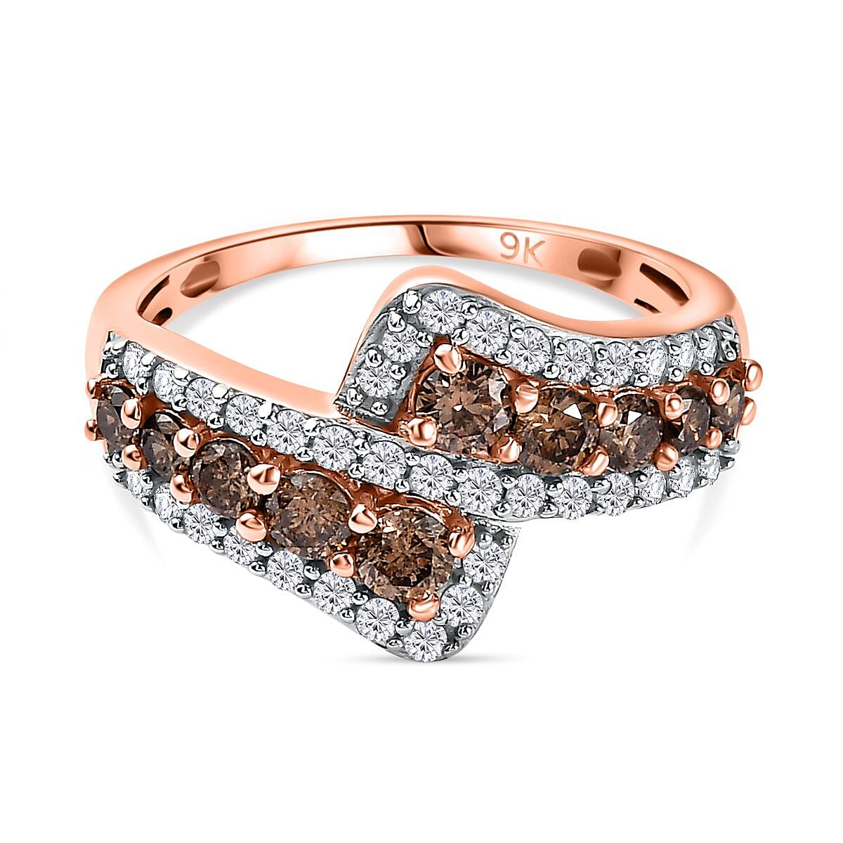One Time Deal- 9K Rose Gold Certified Natural Champagne White Diamond  Ring 1.00 Ct. 7740823 0