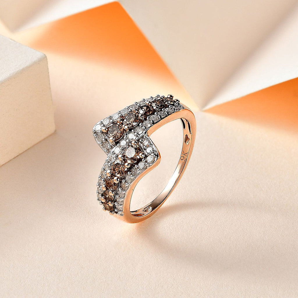 One Time Deal- 9K Rose Gold Certified Natural Champagne White Diamond  Ring 1.00 Ct.