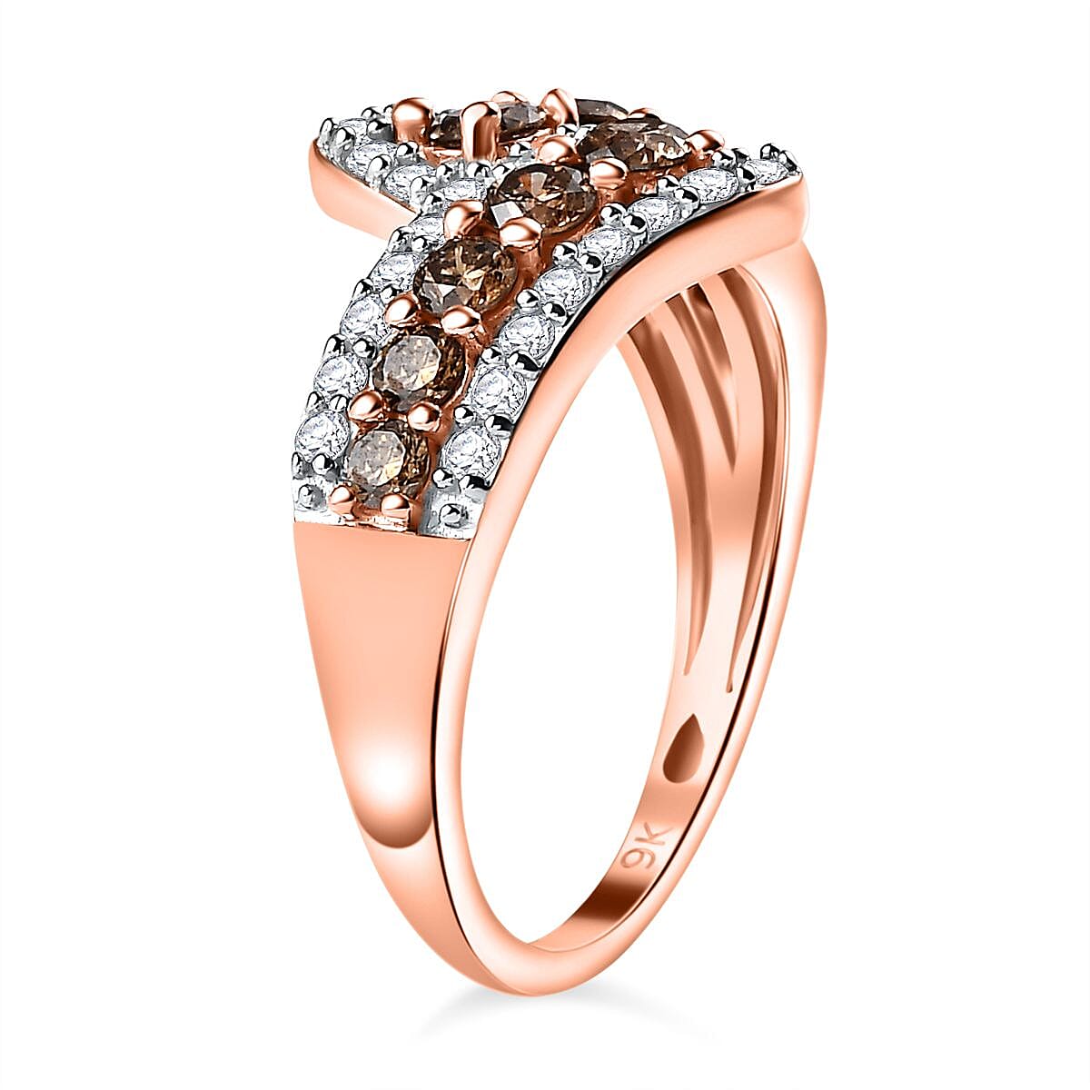 One Time Deal- 9K Rose Gold Certified Natural Champagne White Diamond  Ring 1.00 Ct. 7740823 3