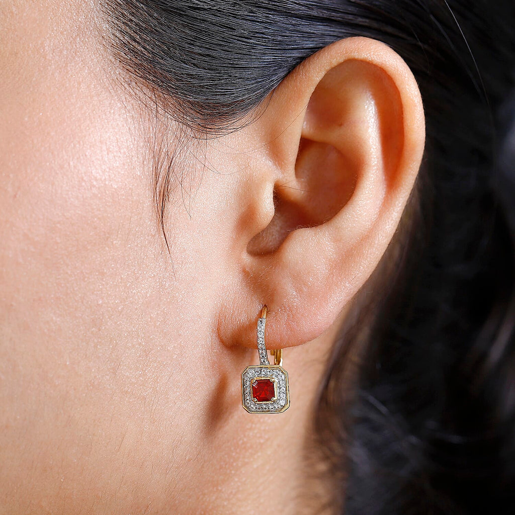Salamanca Fire Opal & Naural Zircon Earrings in 18K Gold Vermeil Sterling Silver