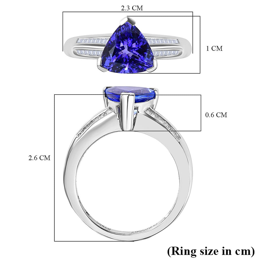 RHAPSODY 950 Platinum AAAA Tanzanite Trillion & Diamond (VS - E-F) Ring 2.70 Ct Plt Wt 6.19 Grms