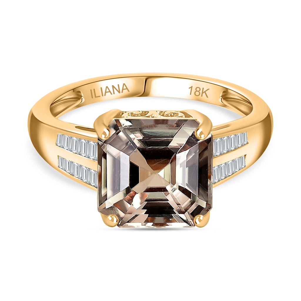 ILIANA 18K Yellow Gold AAAA Turkizite & Diamond Ring 4.24 Ct (4 Ct Asscher Turkizite)