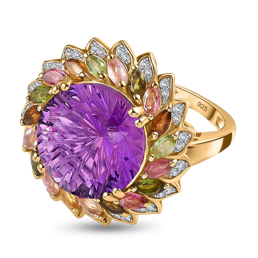 TJC EXCLUSIVE HANABI CUT  -  Amethyst and Multi Tourmaline Ring in 18K Gold Vermeil Sterling Silver 11.25 Ct