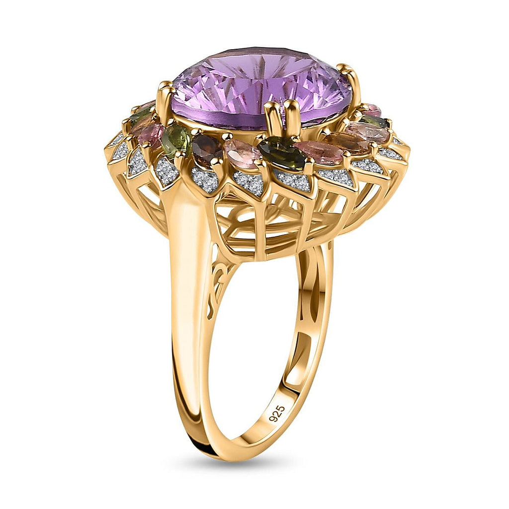 TJC EXCLUSIVE HANABI CUT  -  Amethyst and Multi Tourmaline Ring in 18K Gold Vermeil Sterling Silver 11.25 Ct