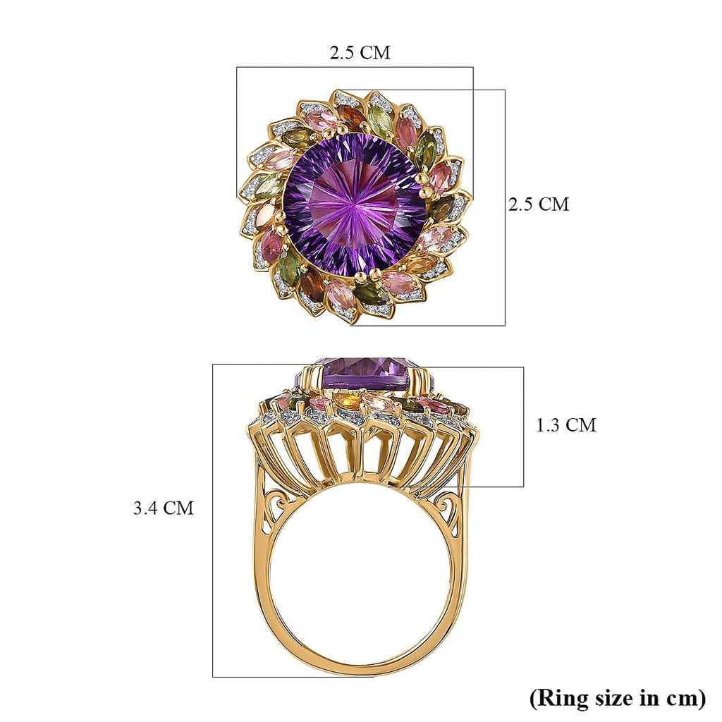 TJC EXCLUSIVE HANABI CUT  -  Amethyst and Multi Tourmaline Ring in 18K Gold Vermeil Sterling Silver 11.25 Ct