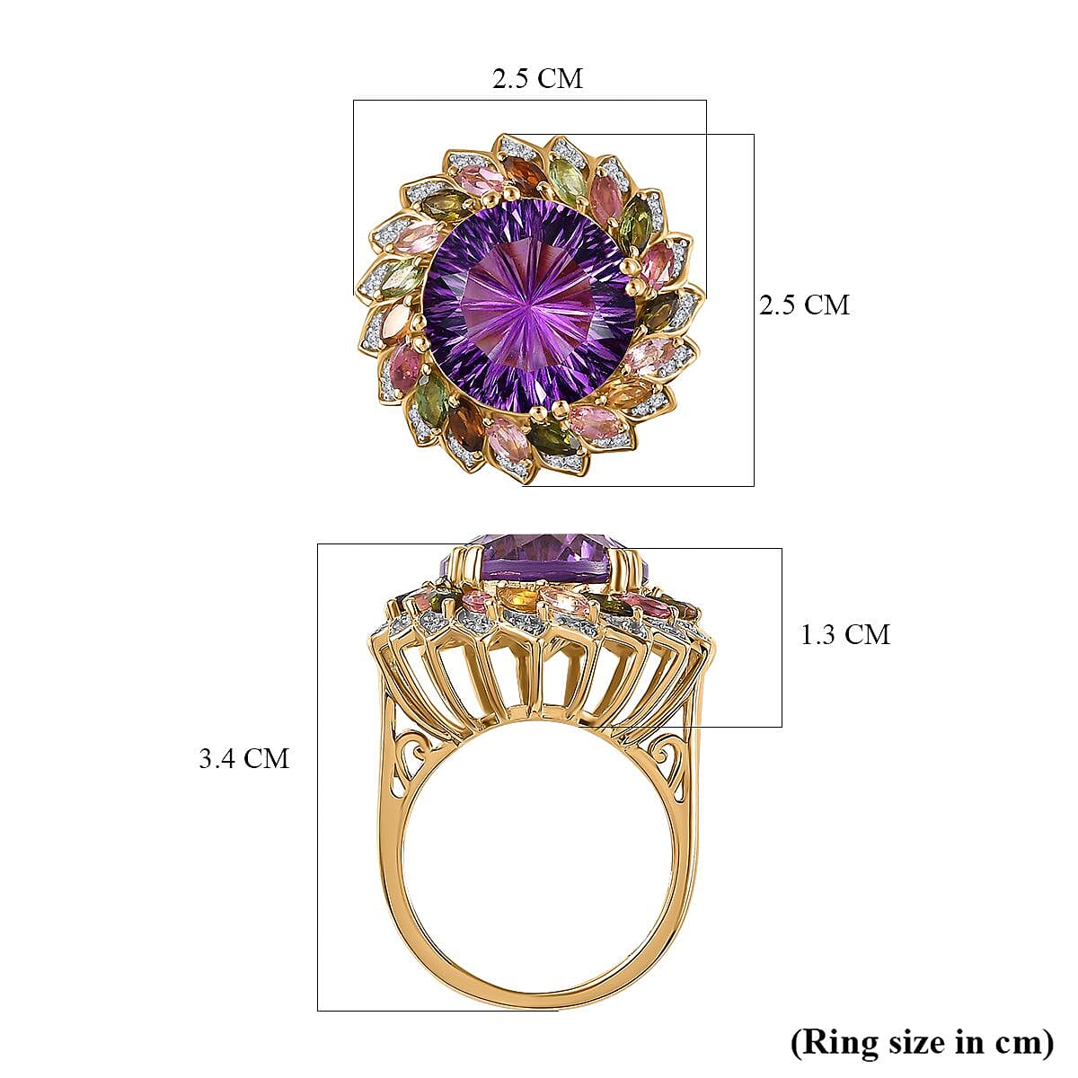 HANABI CUT - Amethyst and Multi Tourmaline Ring in 18K Vermeil Yellow Gold Plated Sterling Silver 11.25 Ct 7745325 5